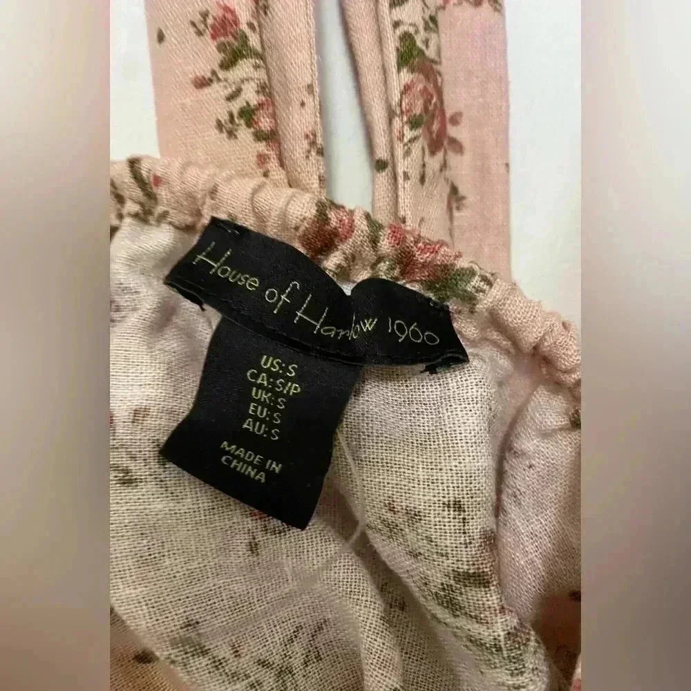 NWOT HOUSE OF HARLOW 1960 Revolve Pink Floral Linen Flared Mini Dress - Size: S - Picture 2 of 5